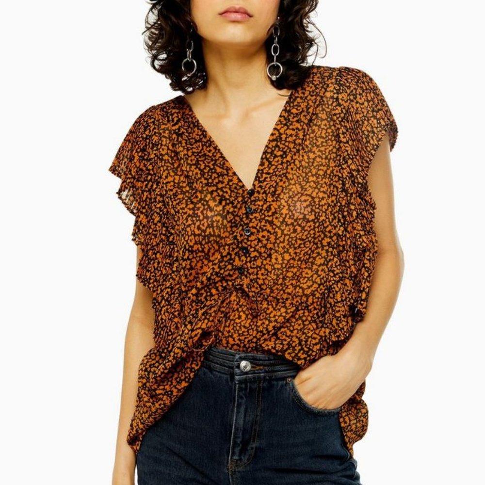 SOLD - LEOPARD PRINT COLD SHOULDER BLOUSE